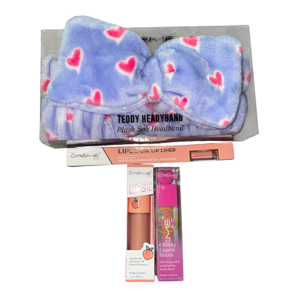 The Crème Shop 4 piece bundle - headband, lip liner, lip oil and liquid blush